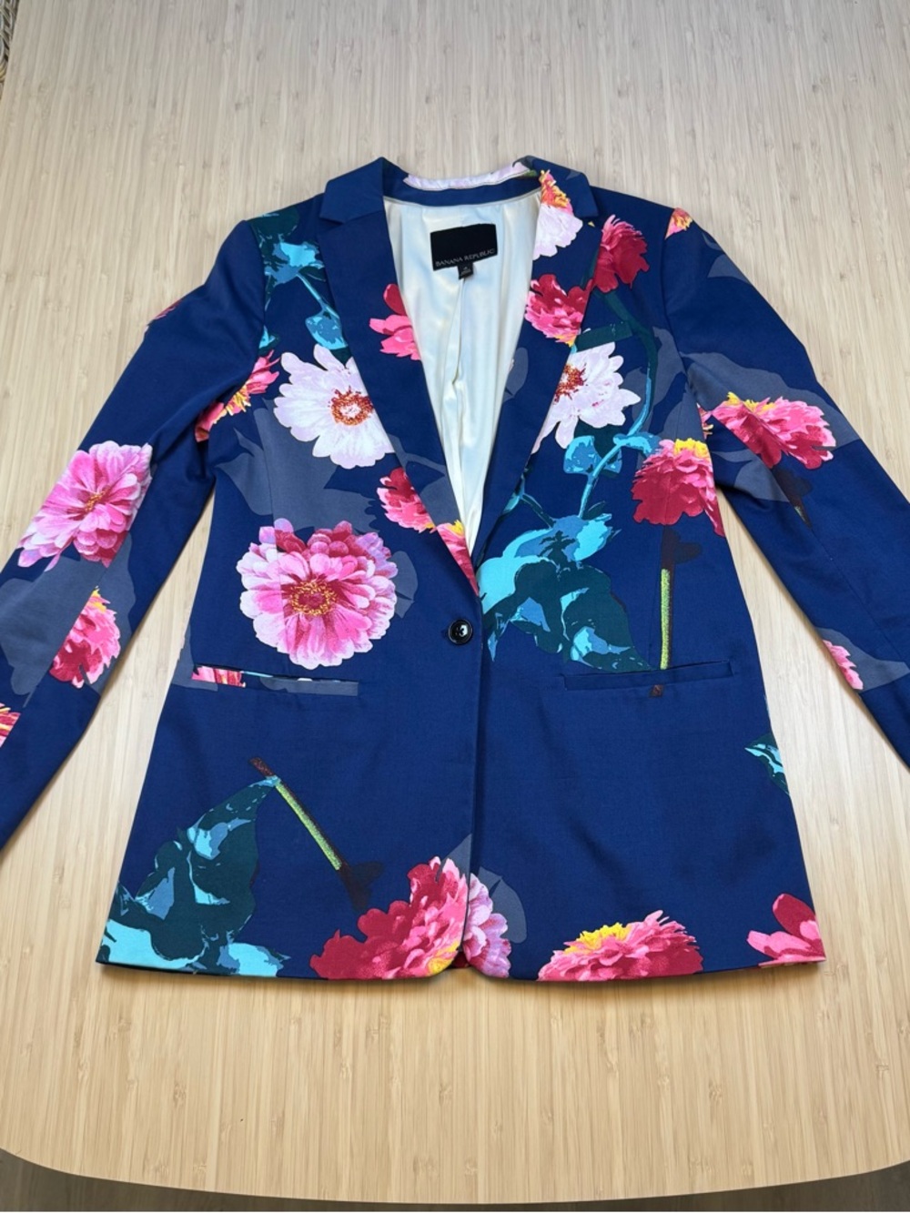 Banana Republic Navy Floral Single-Button Blazer